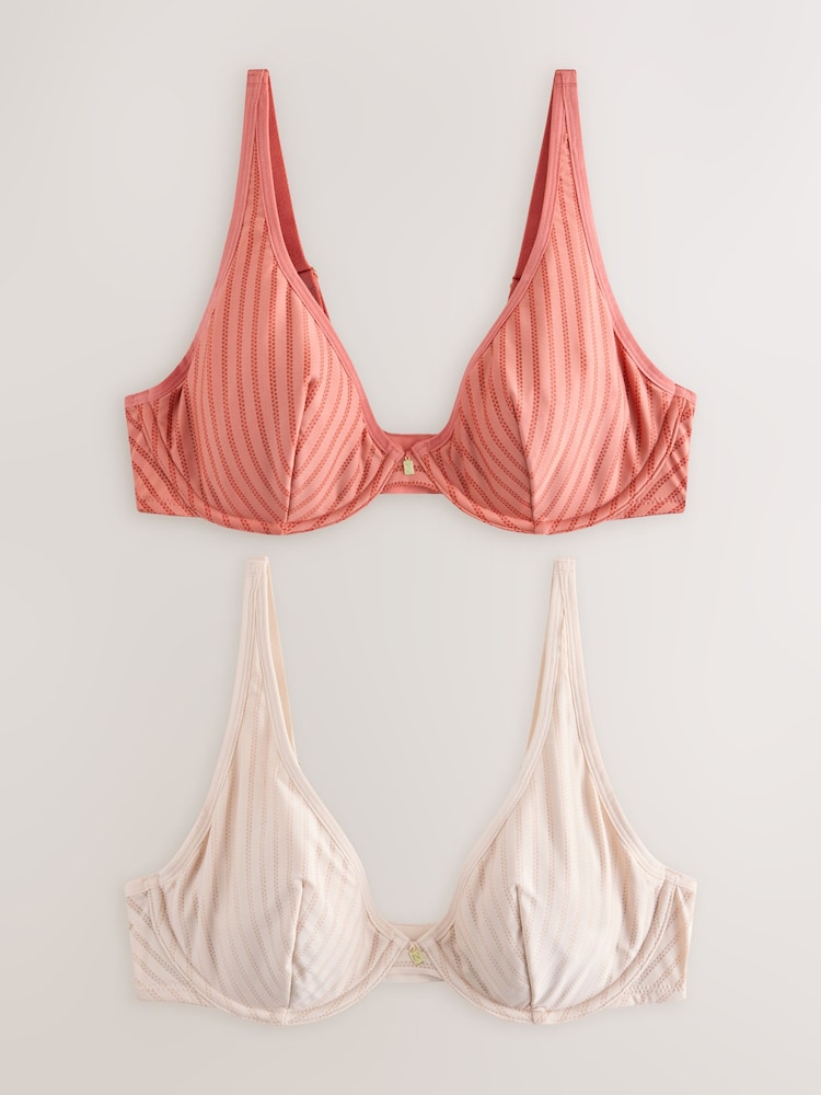 Rust/Ecru DD+ Stripe Microfibre Bra 2 Pack - Image 1 of 9