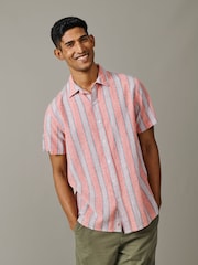 ピンク - Aubin Austin Cotton & Linen Short Sleeved Shirt - 画像 1 / 5