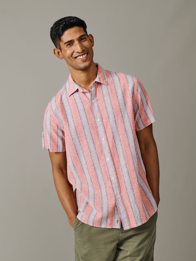 ピンク - Aubin Austin Cotton & Linen Short Sleeved Shirt - 画像 1 / 5