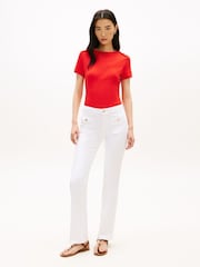 Κόκκινο - Tommy Hilfiger Gold Tone Button Slim Boat Neck T-Shirt - Εικόνα 2 από 5