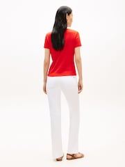 Κόκκινο - Tommy Hilfiger Gold Tone Button Slim Boat Neck T-Shirt - Εικόνα 3 από 5