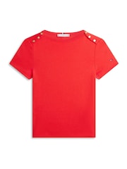 Κόκκινο - Tommy Hilfiger Gold Tone Button Slim Boat Neck T-Shirt - Εικόνα 5 από 5