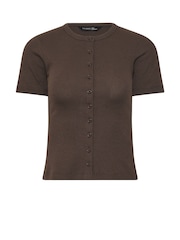 PixieGirl Brown Short Sleeve Ribbed Button Front Top - Image 5 of 5