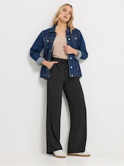 Long Tall Sally Black Textured Wide Leg Trousers - Image 1 of 6