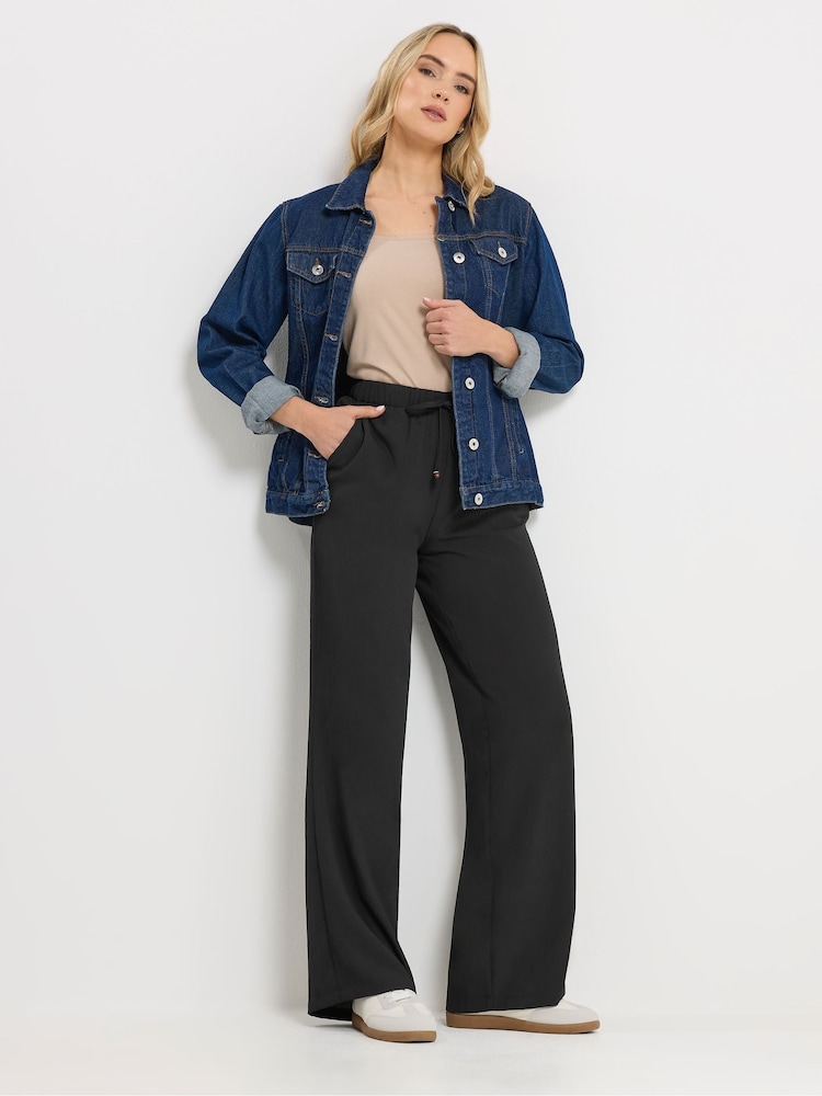 Long Tall Sally Black Textured Wide Leg Trousers - Image 1 of 6 Long Tall Sally Black Textured Wide Leg Trousers - Image 1 of 6