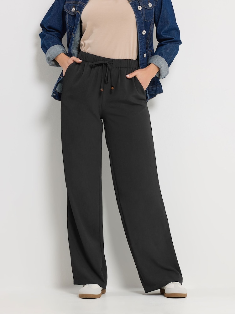 Long Tall Sally Black Textured Wide Leg Trousers - Image 2 of 6 Long Tall Sally Black Textured Wide Leg Trousers - Image 2 of 6