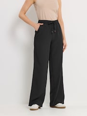 Long Tall Sally Black Textured Wide Leg Trousers - Image 3 of 6