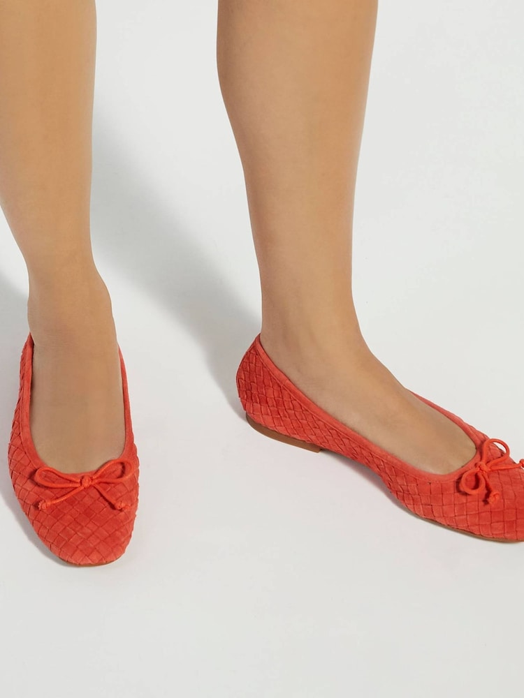 Dune London Bright Red Heat Woven Ballerina Shoes - Image 1 of 6