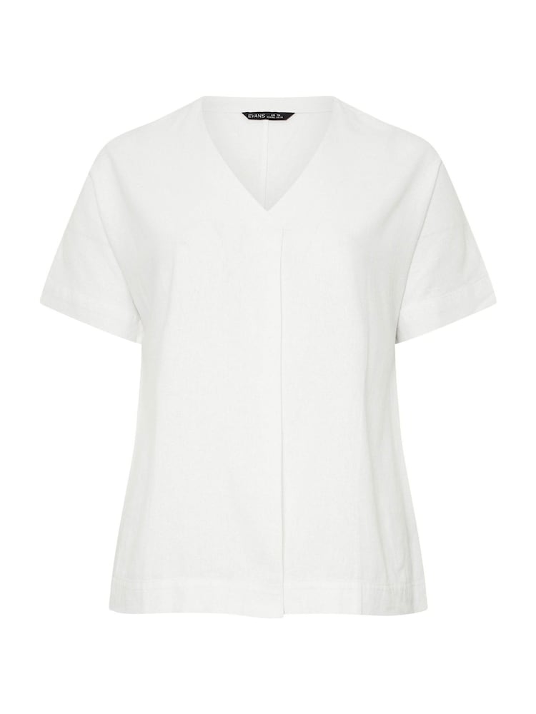 أبيض - قميص مطوي من الكتان الفاخر بكُم قصير من Evans - Image 1 of 1 أبيض - قميص مطوي من الكتان الفاخر بكُم قصير من Evans - Image 1 of 1