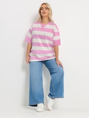 Yours Curve Pink Stripe Heavy weight T-Shirt - Image 2 of 5