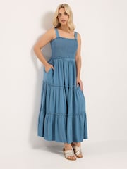 Yours Curve Rochie lungă Shirred Strappy Chambray - Imaginea 1 din 6