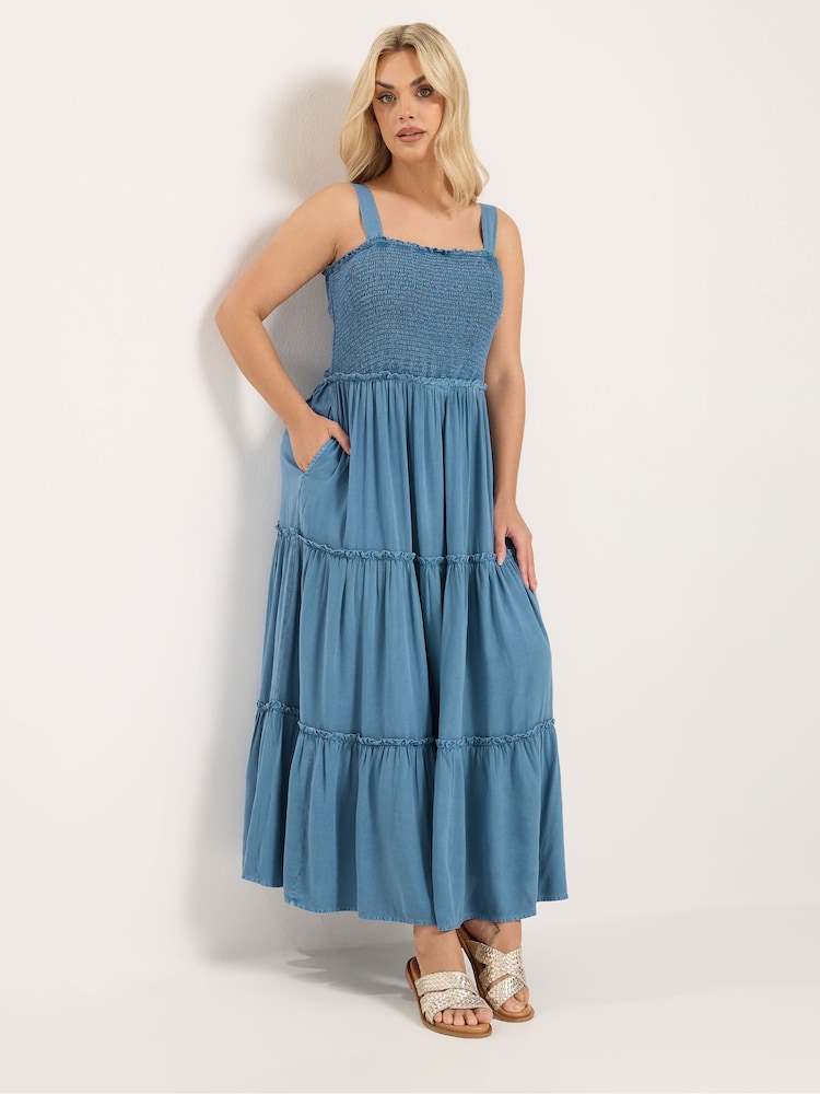 Yours Curve Rochie lungă Shirred Strappy Chambray - Imaginea 1 din 6