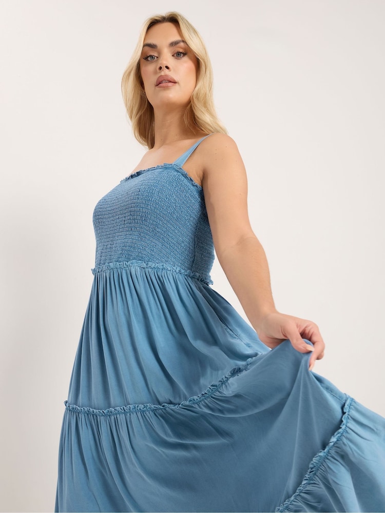 Yours Curve Rochie lungă Shirred Strappy Chambray - Imaginea 2 din 6