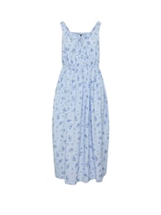 Yours Curve Blue Milkmaid Maxi Dress With Linen - Image 5 of 5