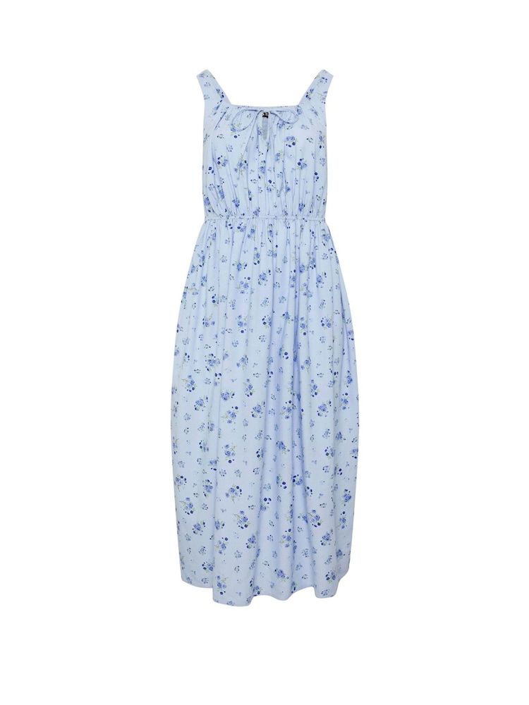 Yours Curve Blue Milkmaid Maxi Dress With Linen - Image 5 of 5