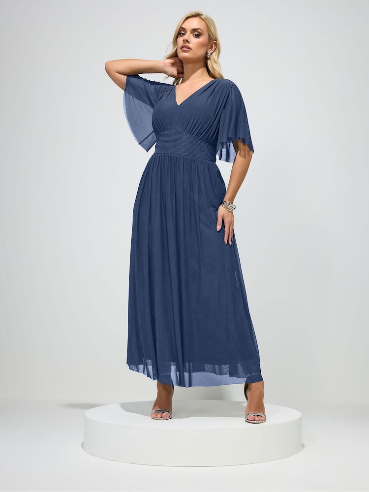 Yours Curve Blue London Gathered Maxi Dress - Image 1 of 5