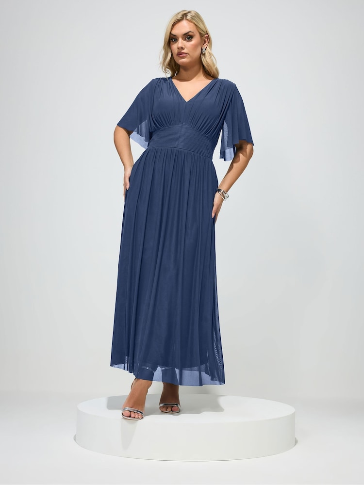 Yours Curve Blue London Gathered Maxi Dress - Image 2 of 5