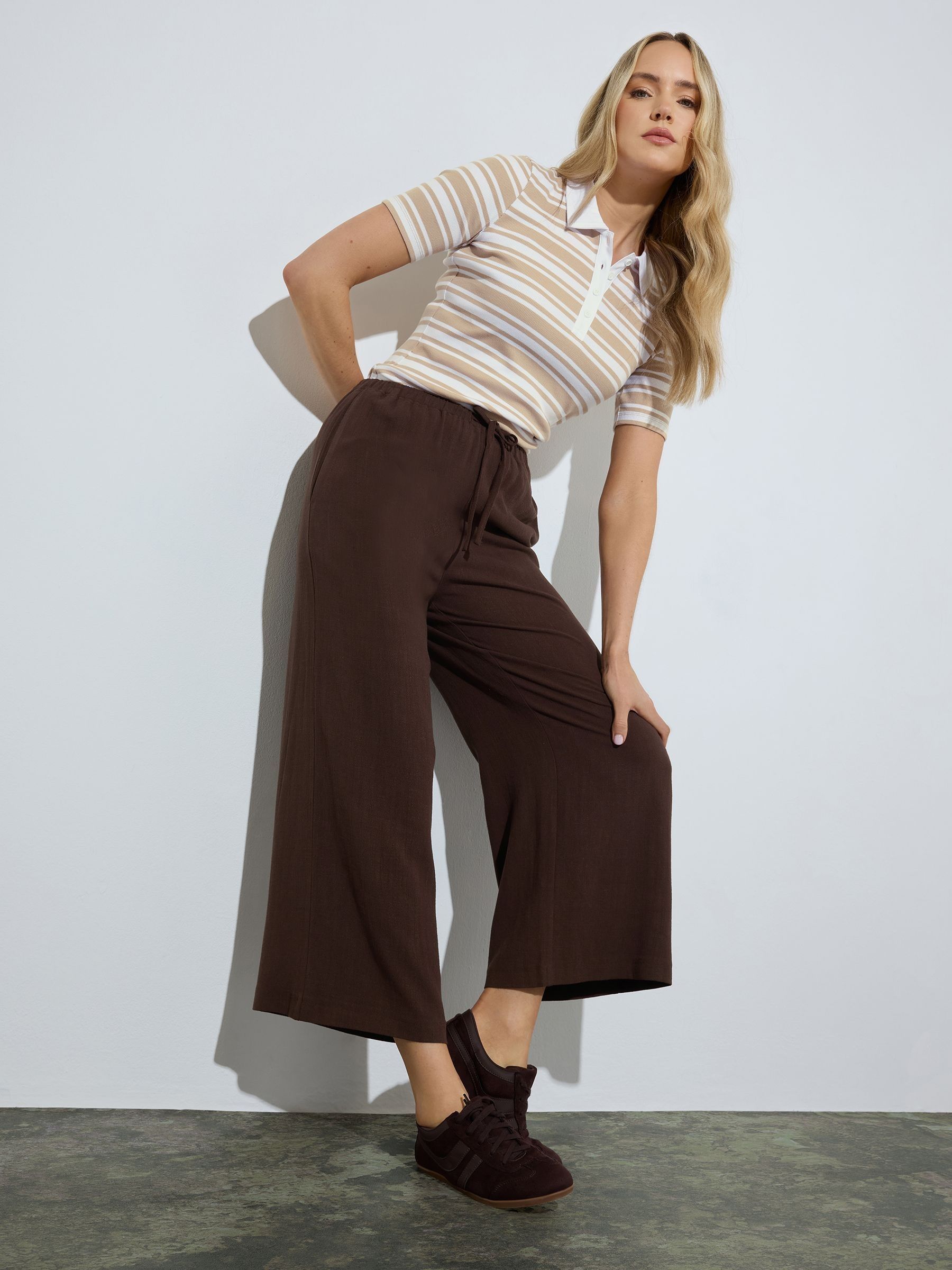 Long Tall Sally Women's Brown Linen Crop Trousers