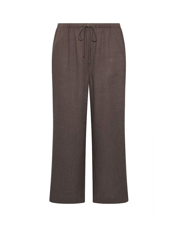 Yours Curve Brown Skinny Waistband Trousers With Linen - Image 5 of 5