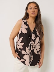 Yours Curve Brown Tie Front Vest Top - Image 1 of 5