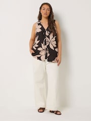 Yours Curve Brown Tie Front Vest Top - Image 2 of 5