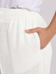 Yours Curve White Pull On Wide Leg Trousers With Linen - Image 4 of 5