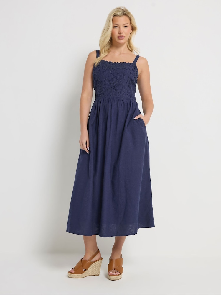 M&Co Blue Linen Cornelli Detail Maxi Dress - Image 1 of 6 M&Co Blue Linen Cornelli Detail Maxi Dress - Image 1 of 6