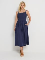 M&Co Blue Linen Cornelli Detail Maxi Dress - Image 3 of 6