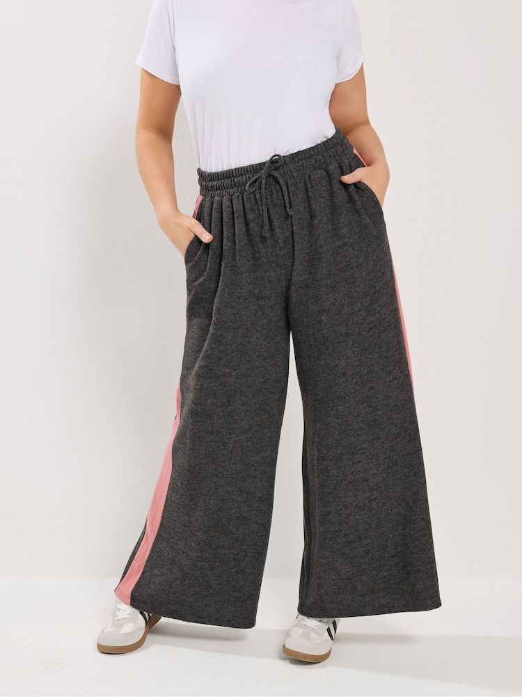 Yours Curve Grey Soft Touch Side Stripe Trousers - Image 2 of 5