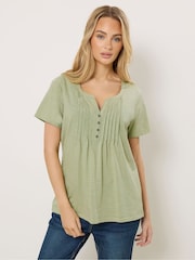 M&Co Green Short Sleeve Cotton Henley Top - Image 1 of 5