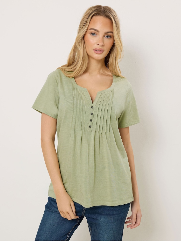 M&Co Green Short Sleeve Cotton Henley Top - Image 1 of 5