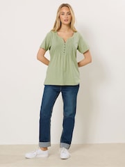 M&Co Green Short Sleeve Cotton Henley Top - Image 2 of 5