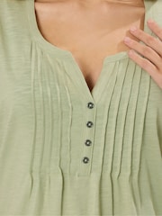 M&Co Green Short Sleeve Cotton Henley Top - Image 4 of 5