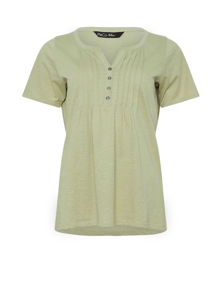 M&Co Green Short Sleeve Cotton Henley Top - Image 5 of 5
