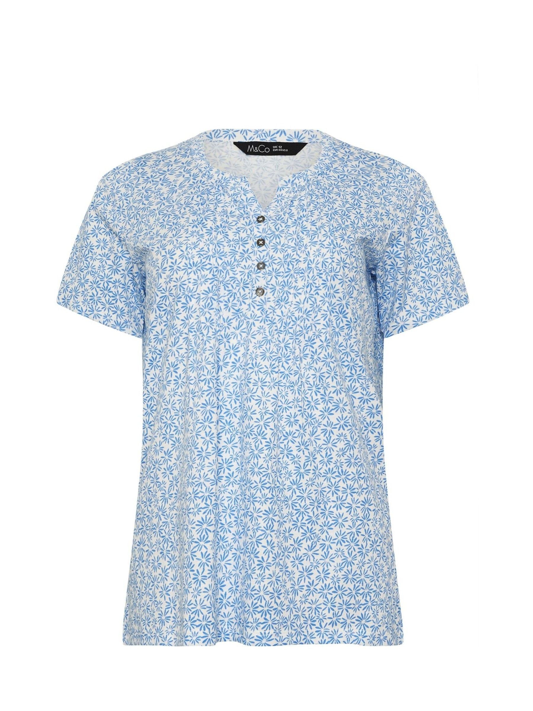 Buy M&Co Blue Short Sleeve Henley Top from Next USA