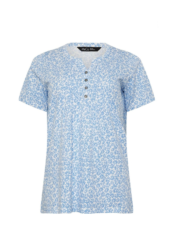 Albastru - M&Co Short Sleeve Henley Top - Imaginea 5 din 5