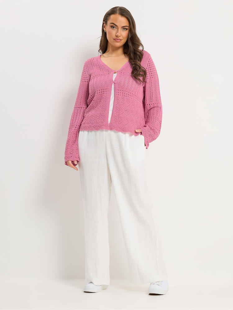 Yours Curve Pink Pointelle Knitted Cardigan - Image 2 of 5