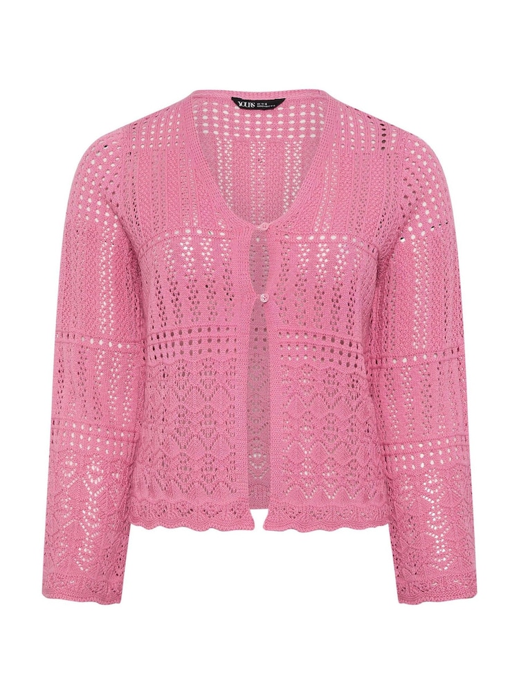 Yours Curve Pink Pointelle Knitted Cardigan - Image 5 of 5