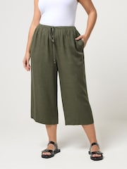 Yours Curve Green Skinny Waist Cropped Trousers With Linen - Image 2 of 5