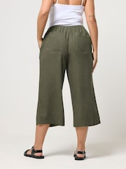 Yours Curve Green Skinny Waist Cropped Trousers With Linen - Image 3 of 5