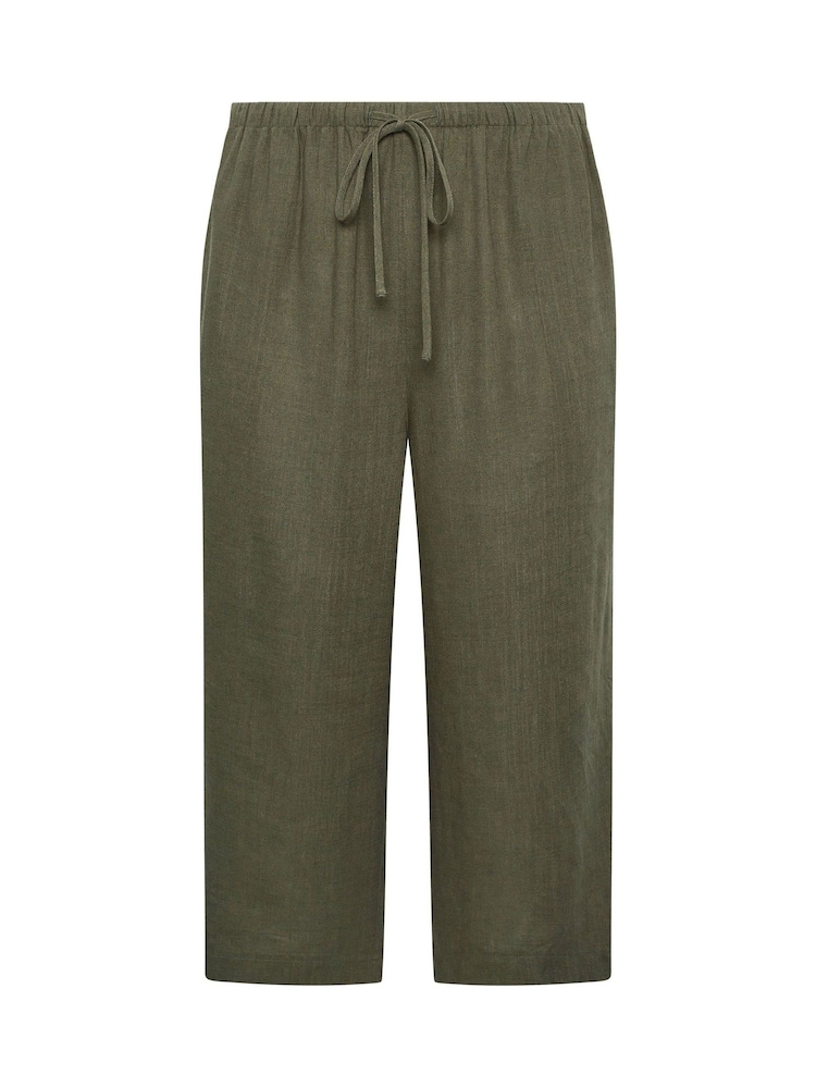 Yours Curve Green Skinny Waist Cropped Trousers With Linen - Image 5 of 5