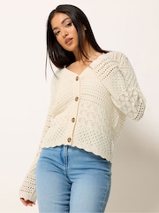 M&Co Natural Petite V-Neck Crochet Cardigan - Image 1 of 5