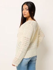 M&Co Natural Petite V-Neck Crochet Cardigan - Image 3 of 5