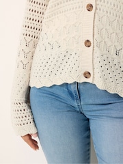 M&Co Natural Petite V-Neck Crochet Cardigan - Image 4 of 5