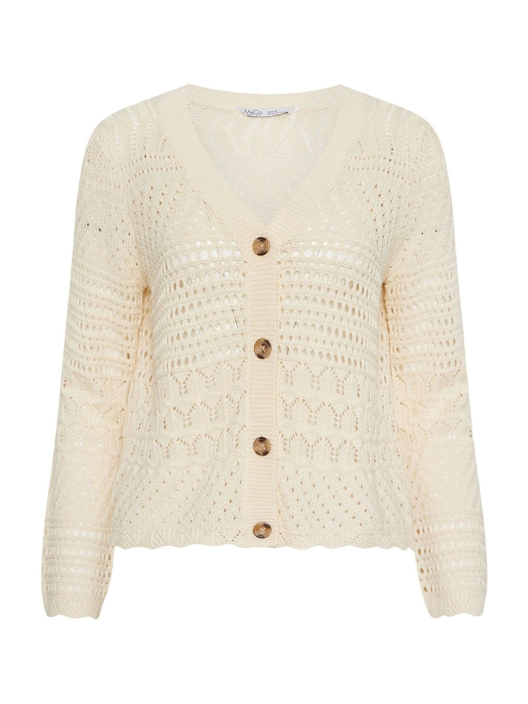 Buy M&Co Natural Petite V-Neck Crochet Cardigan from the Next UK