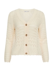M&Co Natural Petite V-Neck Crochet Cardigan - Image 5 of 5