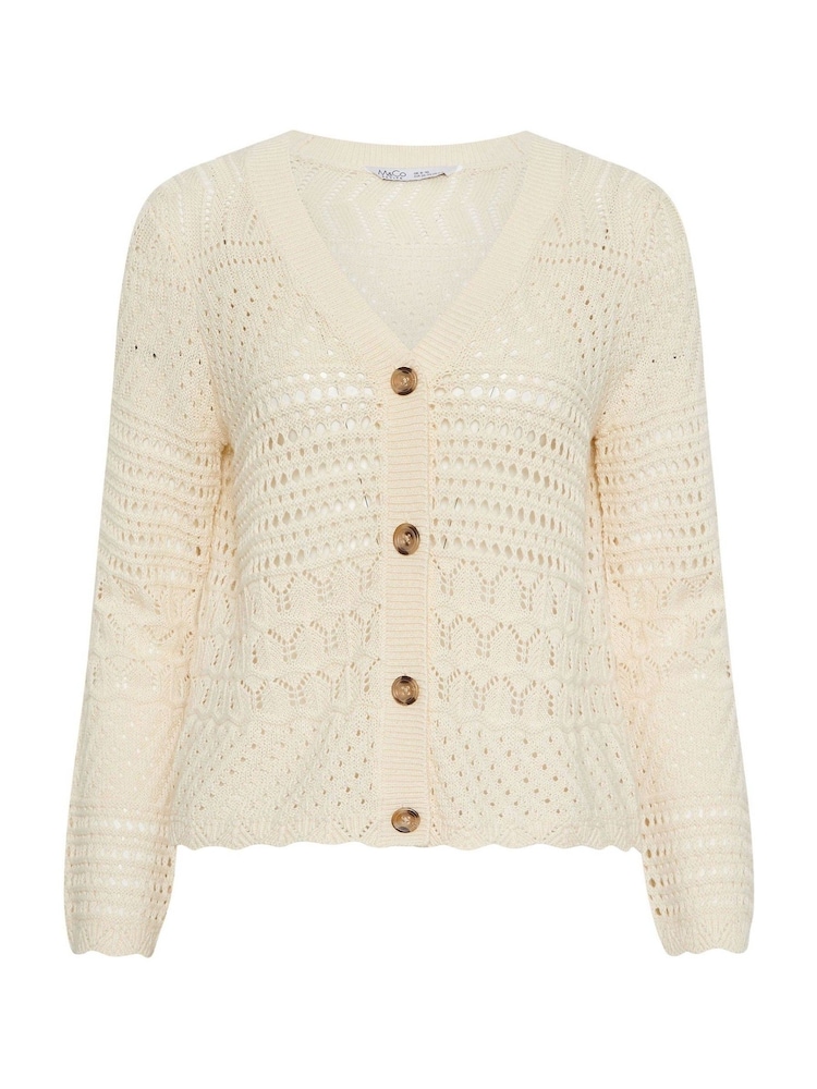M&Co Natural Petite V-Neck Crochet Cardigan - Image 5 of 5
