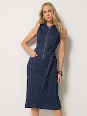 Long Tall Sally Blue Denim Sleeveless Zip Front Midi Dress - Image 1 of 5