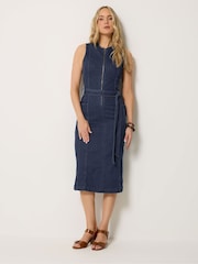 Long Tall Sally Blue Denim Sleeveless Zip Front Midi Dress - Image 2 of 5