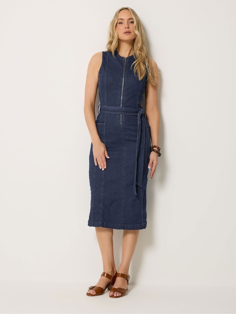 Long Tall Sally Blue Denim Sleeveless Zip Front Midi Dress - Image 2 of 5